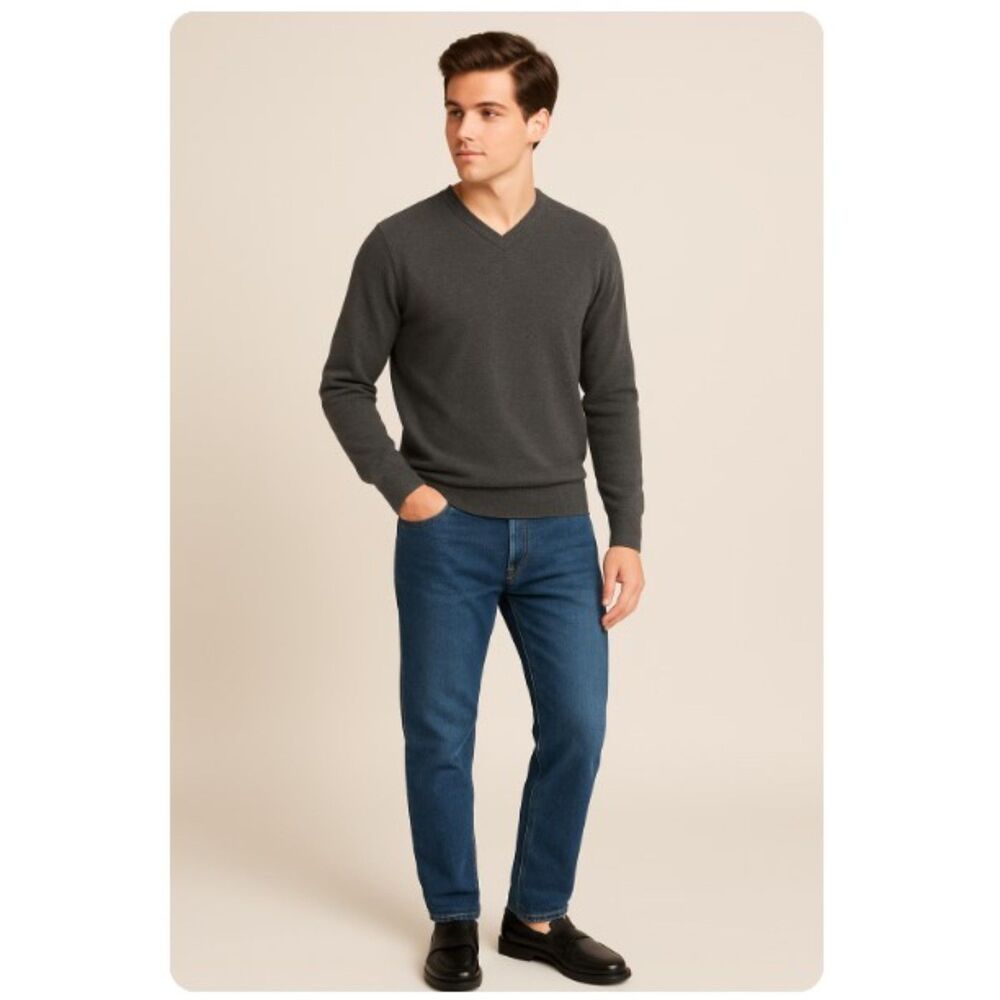 Paolo Mondo Sweater 100% Extra Fine Merino Virgin Wool V Neck Italy Mens Sz L